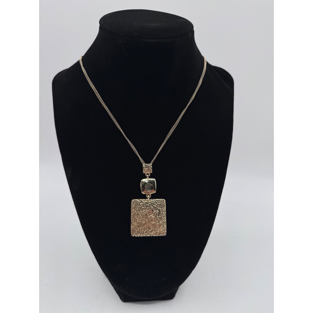 Vintage Gold Tone Square Floral Embossed Pendant Necklaceβ Boho Statement